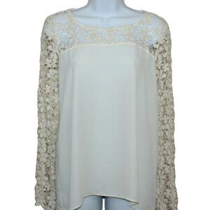 Moa Moa Women's Cream Semi Sheer Blouse with Crochet detail size M